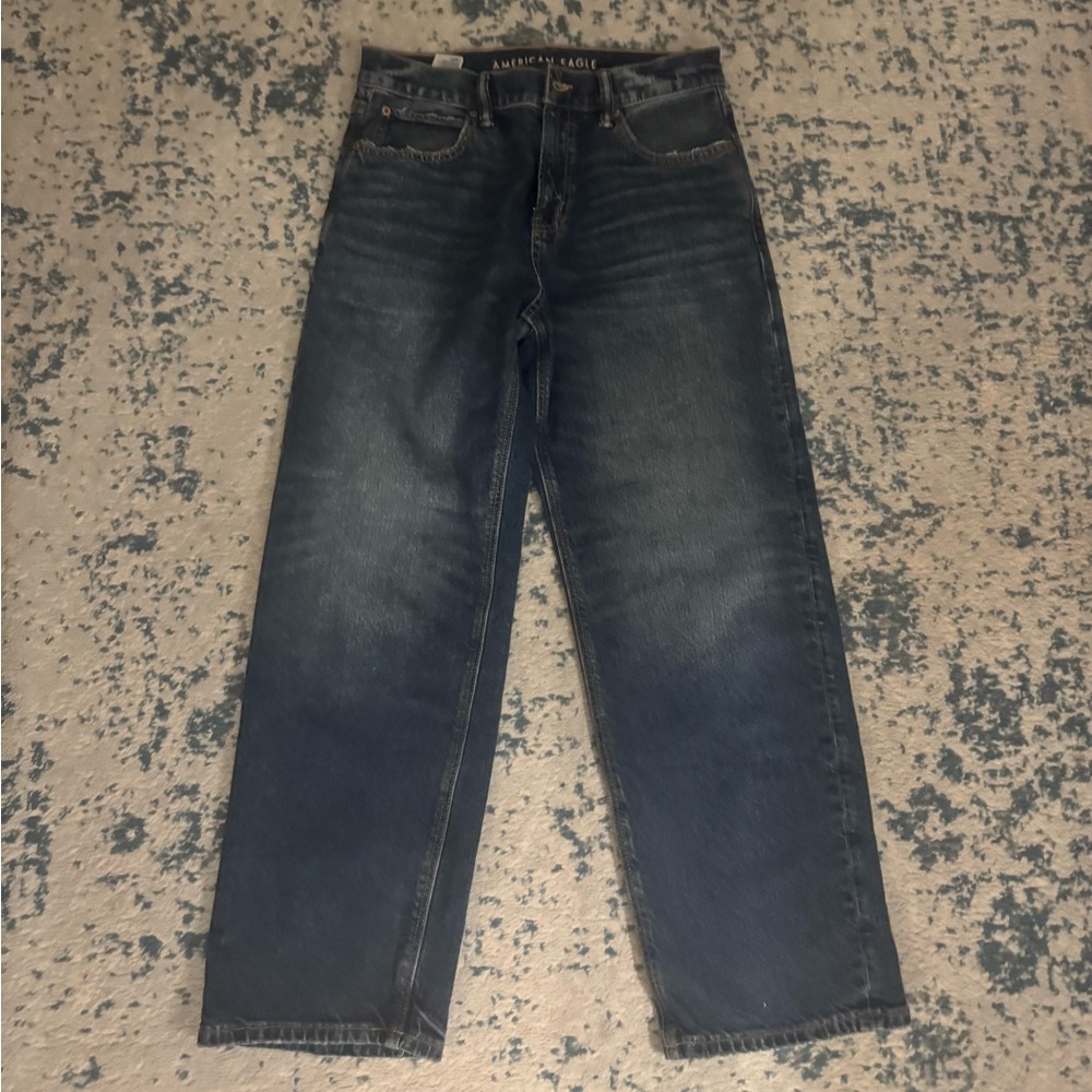 American Eagle Outfitters Women’s Dark Blue Boyfriend Jeans-low waisted